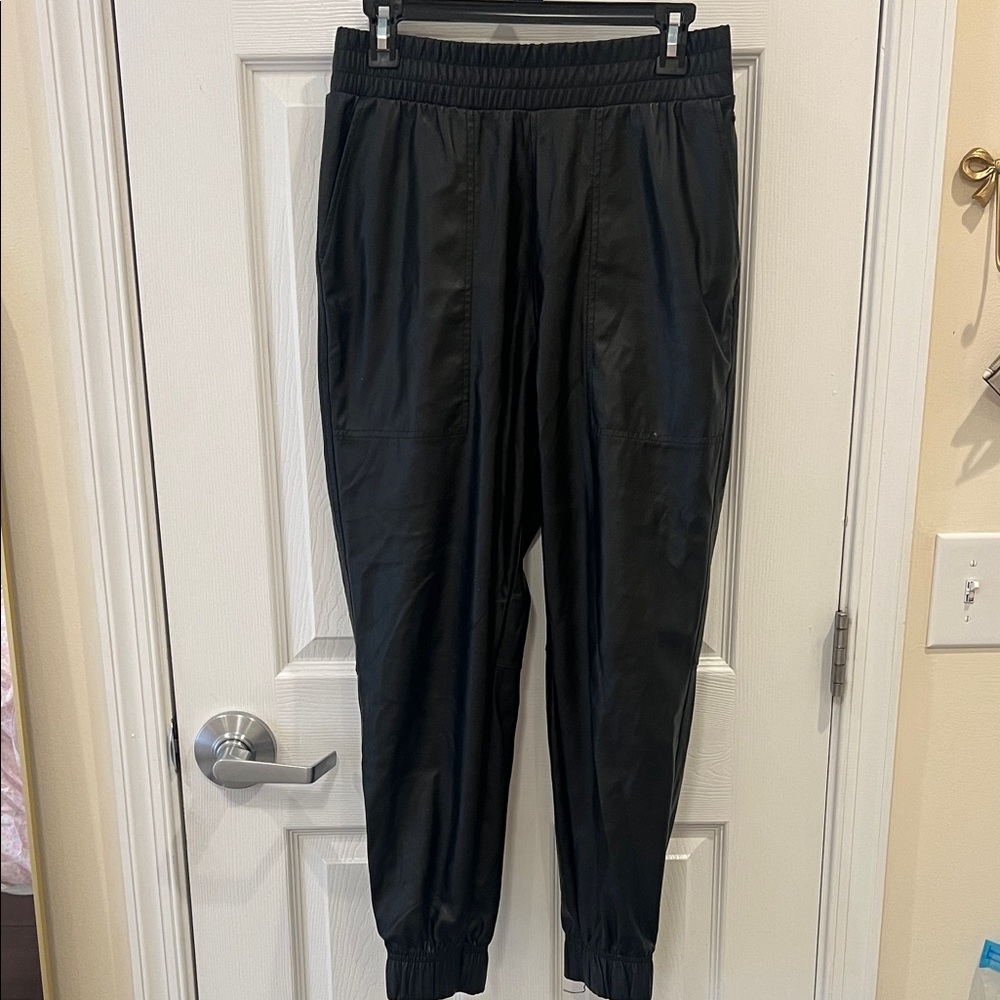 Black leather Jogger Pants